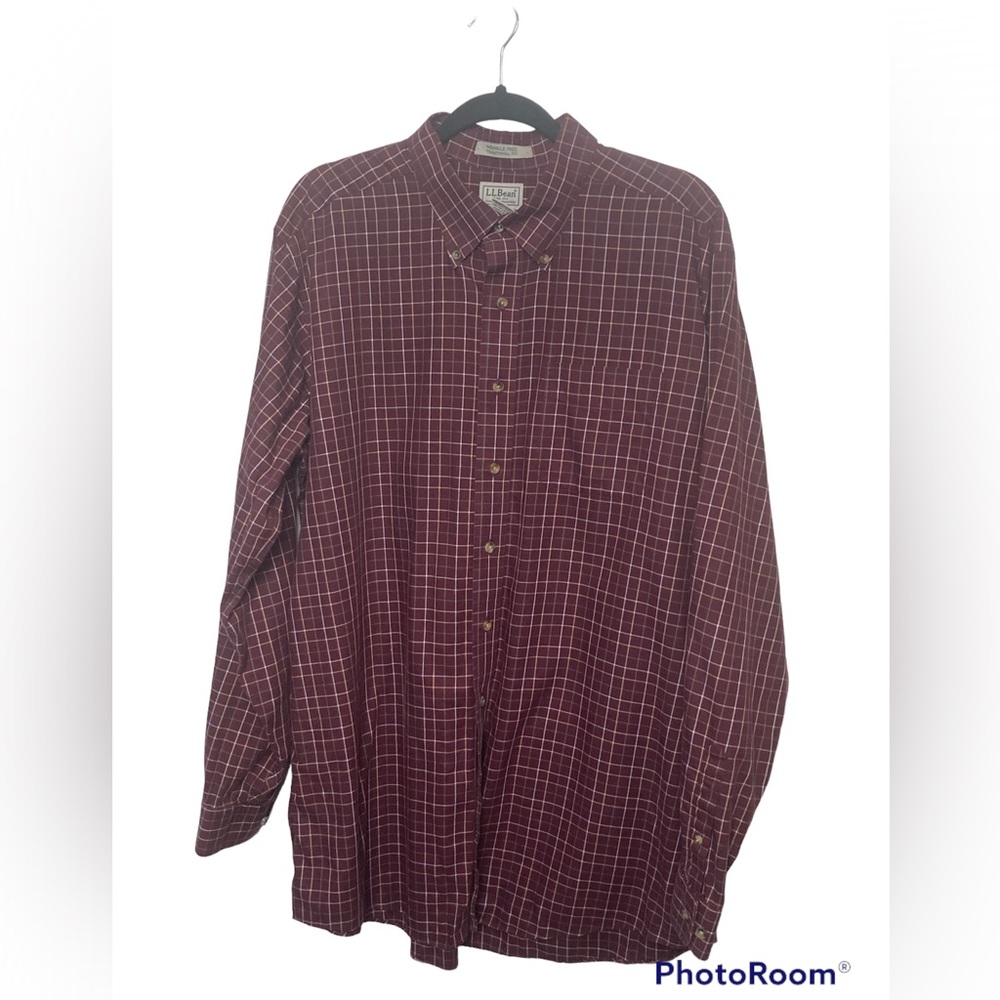 L.L. Bean red multicolored plaid long sleeve button down shirt. XL Tall
